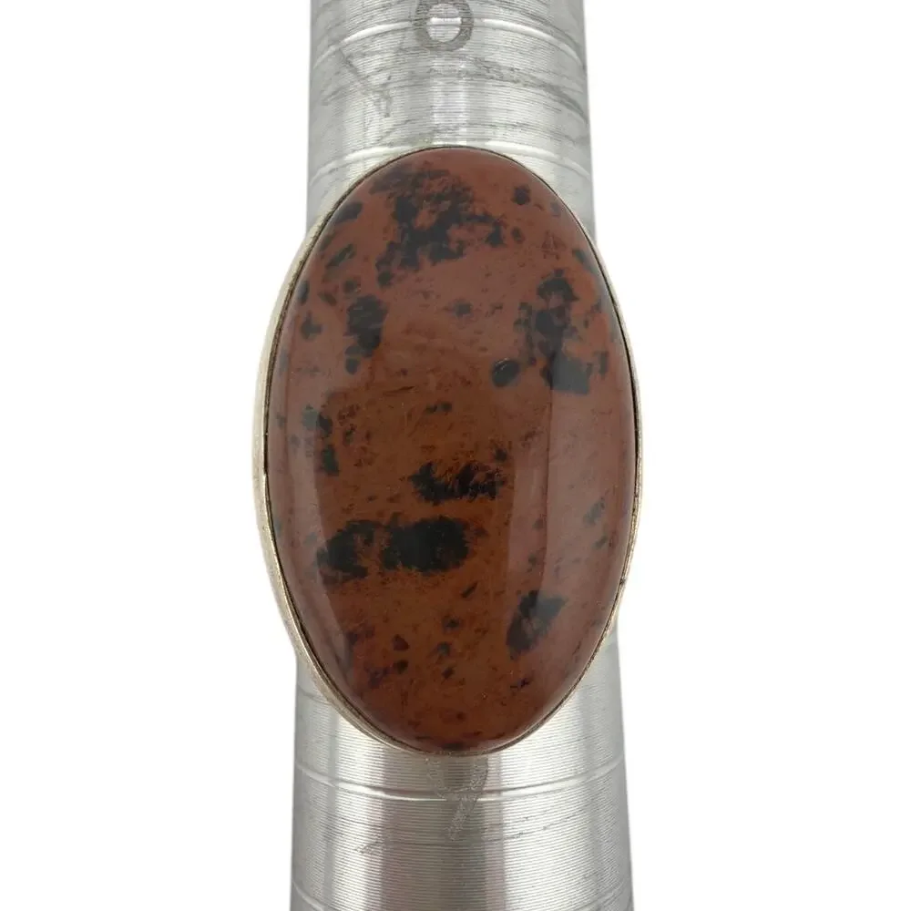 Handcrafted Polished Mahogany Obsidian Sterling Silver Ring Size 9